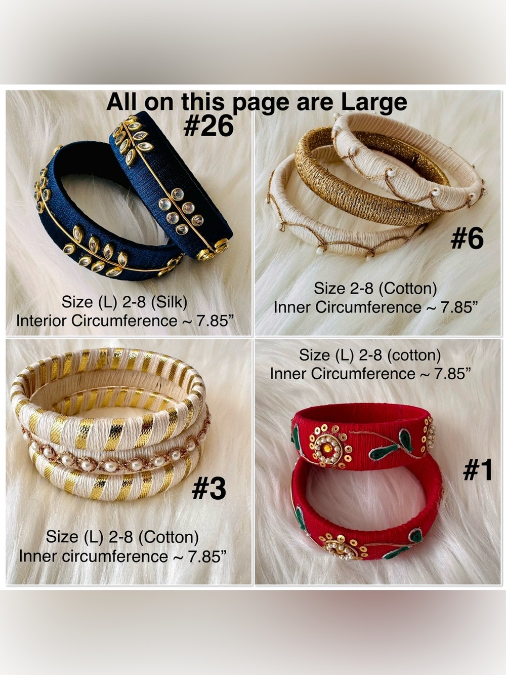 🎡🎡Handmade Silk or Cotton Wrapped Bangle Set of your choice in various sizes - Picture 5 of 16